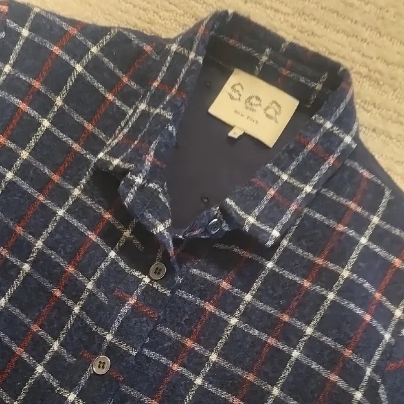 Sea Plaid Eyelet Button Down Shirt
